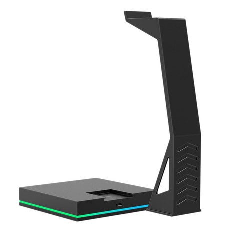Retemporel PC 게임 플레이어 액세서리용 프레스 라이트 베이스 USB 2.0 허브 확장 포트가 있는 RGB 게임용 헤드셋 스탠드, 검은 색, 검은 색