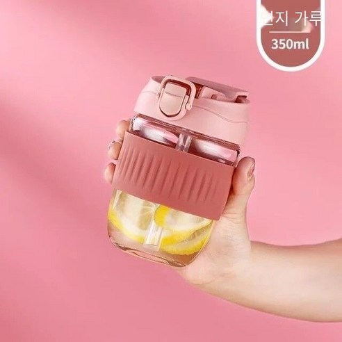 고가 물 컵 대용량 더블 음료 휴대용 커피 컵 여성 학생 컵 인터넷 연예인 밀짚 직접 마시는 컵, 싱글 컵 + 무료 스티커_[유리]-350Ml루즈파우더