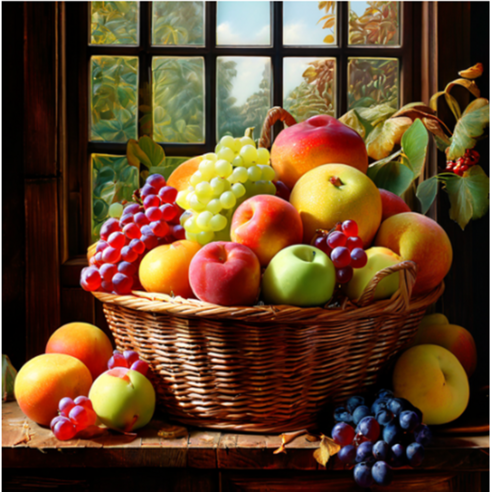 실십자수 과일바구니 사과 배 포도 도안세트, 1개, 50x50 실크 3가닥자수