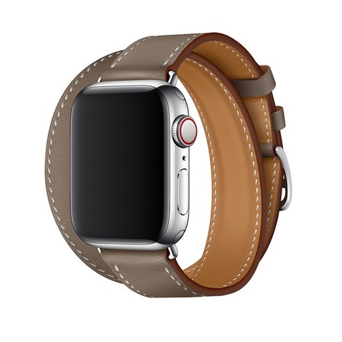 더블 투어 iWatch 밴드 44mm 40mm 정품 가죽 시계 밴드 벨트 팔찌 iWatch 밴드 38mm 42mm 시리즈 3 4 5 6 7 스트랩, Gray, 38mm/40mm/44mm