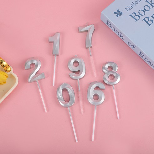 별숲 빅사이즈 파티 생일 메탈릭 숫자초, 숫자0~9, 1세트, 실버