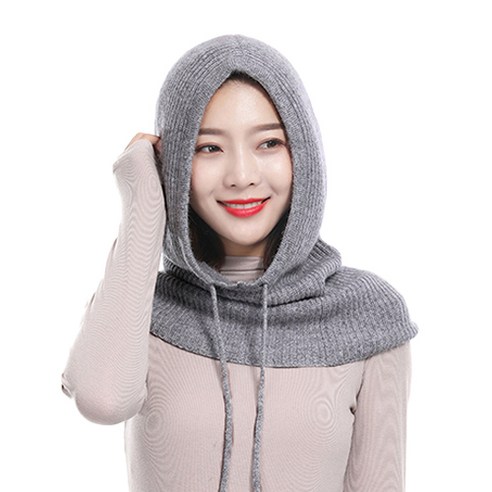 유유골프 부드러운 양모니트 후드넥워머, 그레이