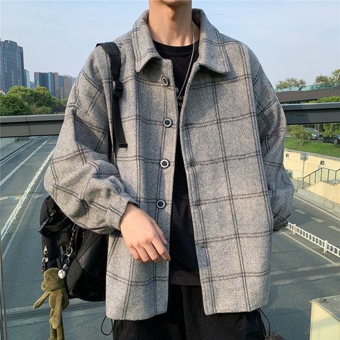 봄 가을 모직 체크 트렌치코트 빈티지 코트