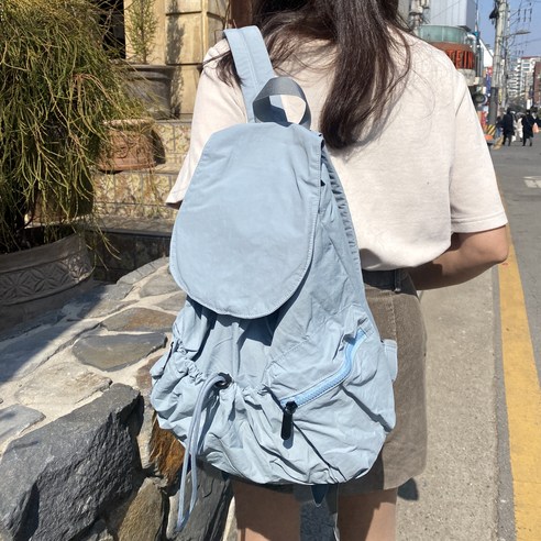 마디에라 나일론 스트링 경량 포켓 여성 백팩 가방