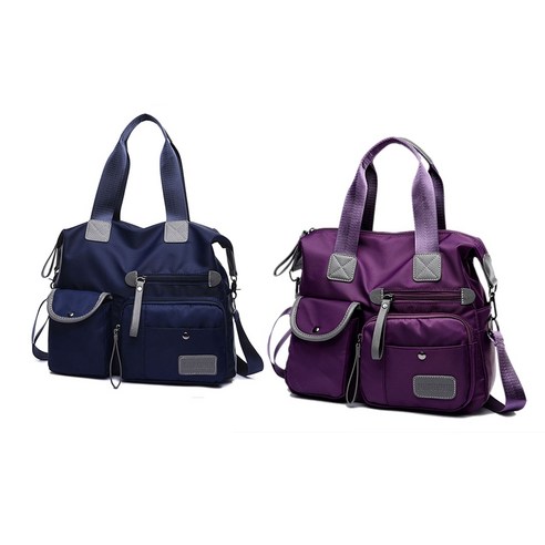 2 개 새로운 여성 패션 방수 옥스포드 토트 백 캐주얼 나일론 어깨 가방 엄마 가방 대용량 캔버스 가방 - 블루 & 퍼플