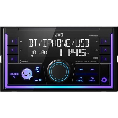 JVC KDSR87BT 블루투스 CD 카 스테레오 USB 포트 포함 – AM/FM 라디오 MP3 플레이어 고콘트라스트 LCD 분리 가능한 페이스 플레이트 싱글 DIN 13밴드, Double DIN Receiver