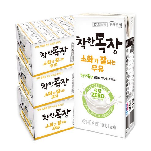 [건국유업] 착한목장소화가잘되는멸균우유 48입, 190ml, 48개