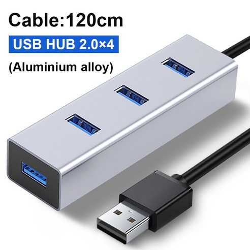 [XIG] OFCCOM 허브 USB 멀티 3.0 허브 USB 분배기 고속 4/7 포트 올인원 PC Windows Macbook 컴퓨터 액세서리 올인원 USB 허브 분배기, 4PortsUSB2.0120cm