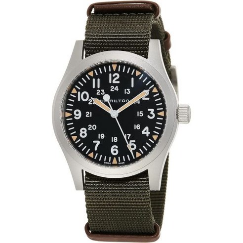 해밀턴 시계 워치 카키 필드 스위스 기계식 42mm 케이스 블랙 다이얼 그린 텍스타일 NATO 스트랩 모델 H69529933