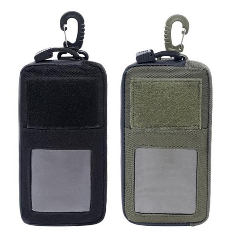 ID 창 벨트 작은 주머니가있는 다목적 캠핑 벨트 지갑 2 개 세트, 블랙 육군 녹색, 17x9x2cm, 나일론