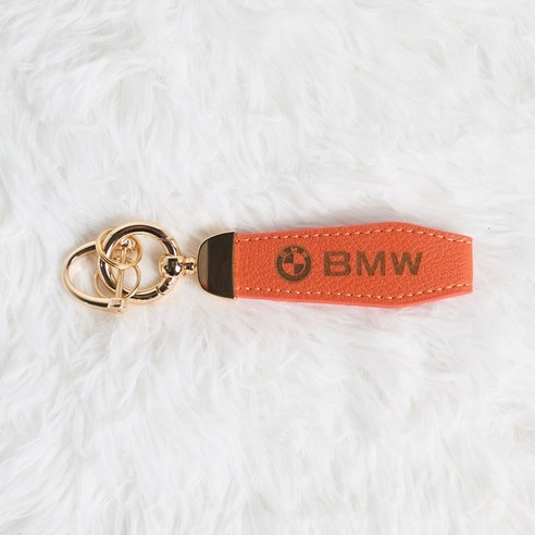 비탈로 자동차 로고 양면 각인 가죽 스트랩 키링 열쇠고리, 골드_오렌지_BMW, 1개
