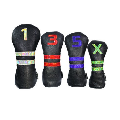 4 Pcs 방수 골프 우드 헤드 커버 드라이버 커버 페어웨이 클럽 커버, 검은 색, PU 가죽