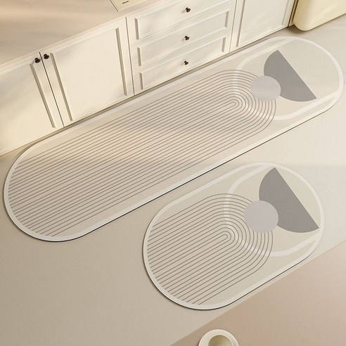 Shipshape 주방발매트 규조흙방수매트 2장 1세트 싱크대발매트 욕실 러그 발매트, 기하학스트라이프