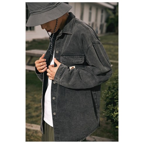 스타일, 편안함, 품질의 완벽한 조화를 이룬 유루 남녀공용 패치 워싱 데님 셔츠