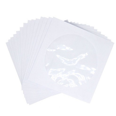 노 브랜드 용 CD Dvd 슬리브 Cd 미디어 종이 봉투 슬리브 홀더 투명 창 닫기 플랩 흰색 100개 팩, CD 가방