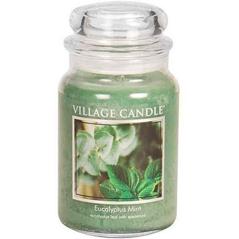 Village Candle Eucalyptus Mint Large Glass Apothecary Jar 센티드 캔들 21.25 oz 그린, 21.25 oz.