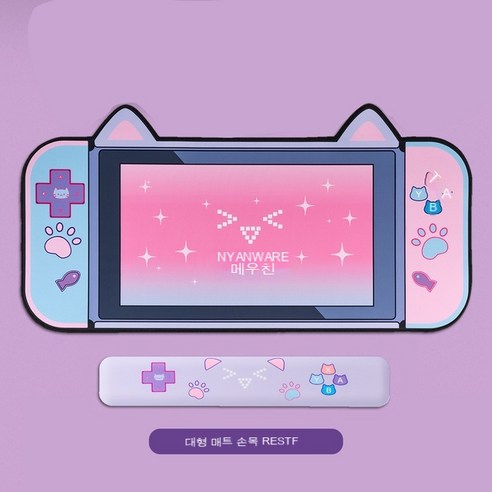 YJQ 초대형 Kawaii 게임용 마우스 패드 손목 받침대가있는 귀여운 토끼 귀 XXL 데스크 매트 방수 Nonslip 노트북 데스크 액세서리, Cat Ear Set
