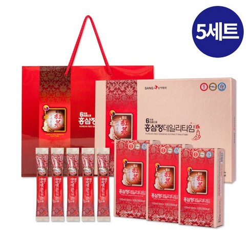 1위 띵동마켓 상아제약 6년근 홍삼정 데일리타임 선물세트 5세트 개별 쇼핑백포함, 300ml