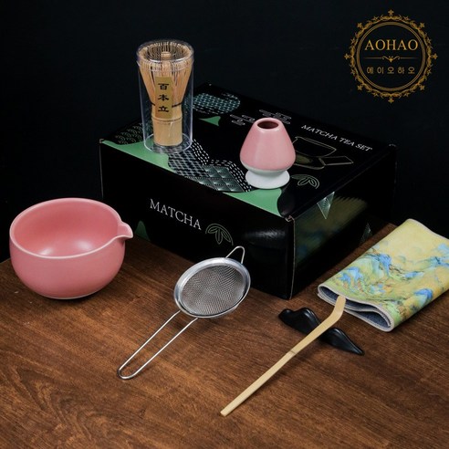AOHAO 말차 도구 1/4/7 PCS 세트 MATCH WHISK 차선 차선립 다완, 1세트, 핑크7PCS