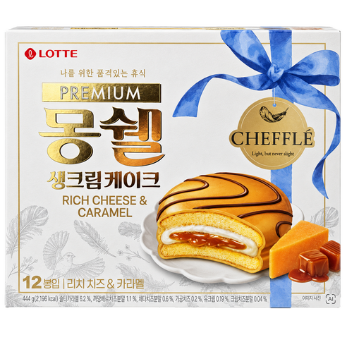몽쉘 생크림 케이크 리치 치즈 & 카라멜 치플레, 444g, 1개