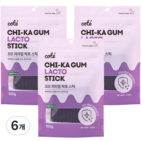 꼬뜨 강아지 치카껌 락토 스틱, 100g, 6개