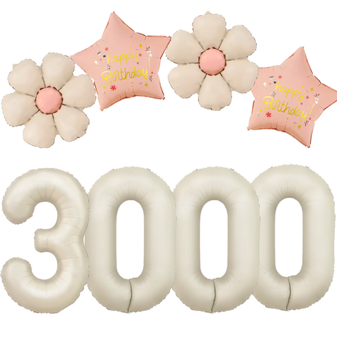 파파 파티 크림 데이지 대형 숫자 기념일 생일 풍선 세트, 1세트, 크림 3000 + 데이지 2p + 별 2p