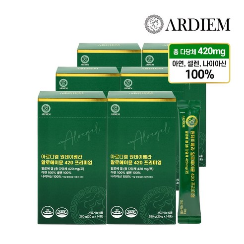 아르디엠 원데이베라 알로에이뮨 420 프리미엄 알로에겔 면역력 젤리스틱 20g x 14포, 6박스, 14회분