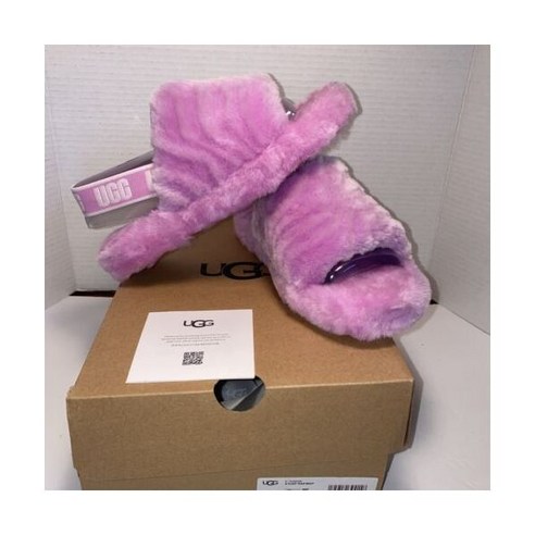 [관부가세포함] UGG 어그 FLUFF YEAH SLIDE 여성 6 청소년 4 핑크 웨이브 울 슬링백 슬리퍼 샌들 WAVY