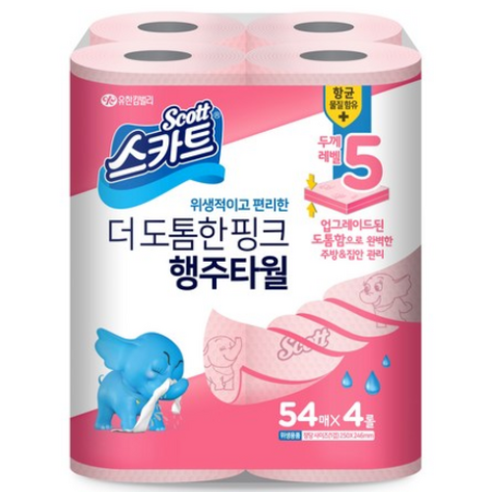 스카트 더 도톰한핑크행주타월 54매, 4개입, 10팩