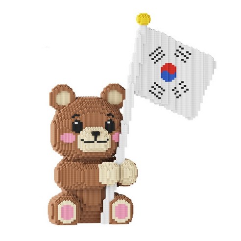 체리닷컴 귀여운 동물 친구들 디폼블럭 나노블록 모음 대형, 브라운 태극기곰, 1개