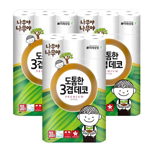 나무야나무야 도톰한 3겹 데코 고급 롤화장지, 30m, 30개입, 3개