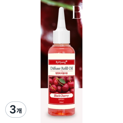 바이향 디퓨저 리필 오일, 블랙체리, 100ml, 3개