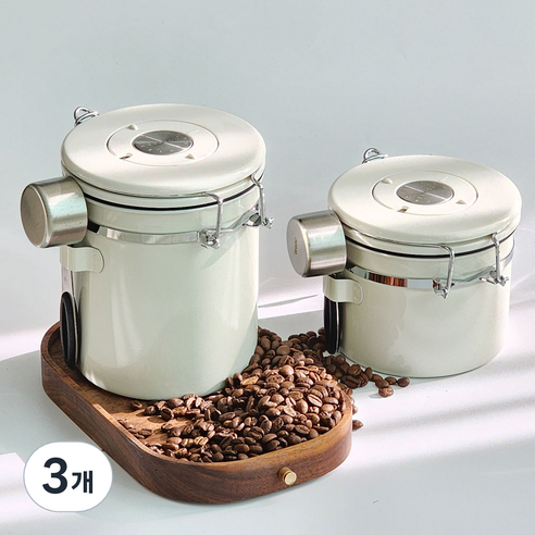 프리즈마 베큠 씰 커피 캐니스터 350g 스테인리스 원두 밀폐용기, 3개, 화이트
