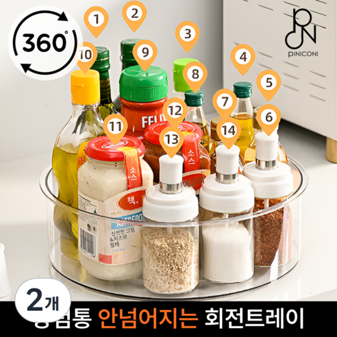 피니코니 다용도 수납 정리 회전 트레이, 2개, 투명