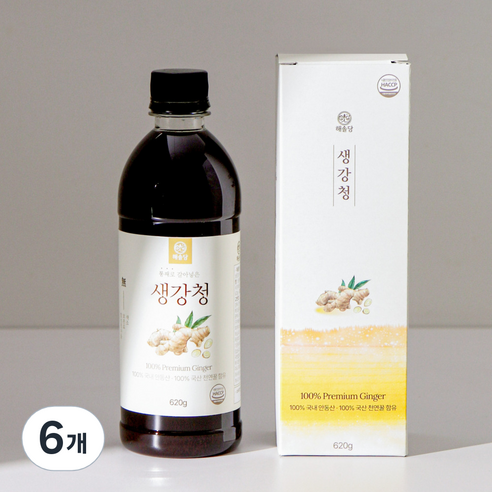 [국산 100%] 해솔당 통째로 갈아넣은 안동 생강청 천연꿀 함유, 6개, 1개입, 620g