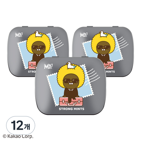 카카오 프렌즈 민트 캔디 스트롱민트 임팩트 무설탕 사탕, 12개, 15g