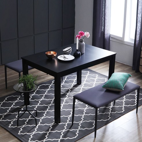 베스트리빙 캘빈 젠 4인용 원목 식탁 테이블 세트/벤치의자2개 2colors, 웬지 식탁세트