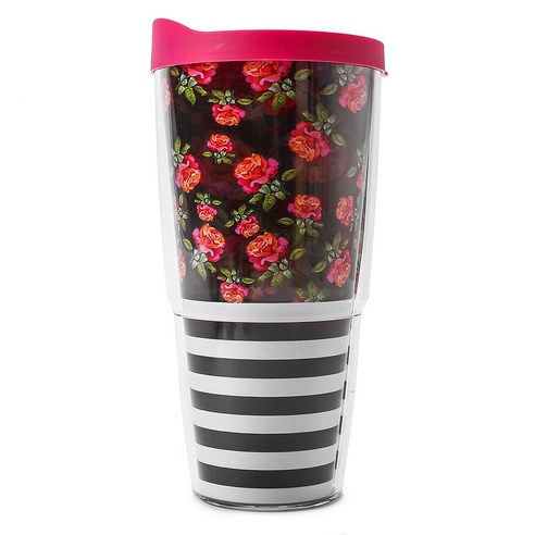 터비스 킵 드링크 핫 & 콜드 텀블러, Black White Stripe Rose, 710ml