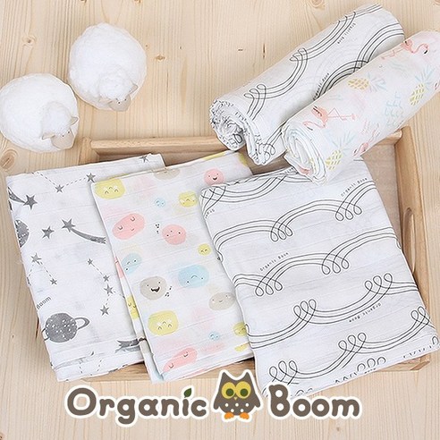 [오가닉붐]착한 유기농 대나무 밤부 머슬린 블랭킷/속싸개/거즈 이불(4종중 택1), 홍학 머슬린 블랭킷