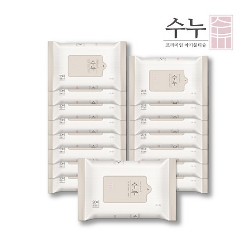 [수누] 프리미엄 물티슈 휴대리필 20매X16팩, 20매, 16팩