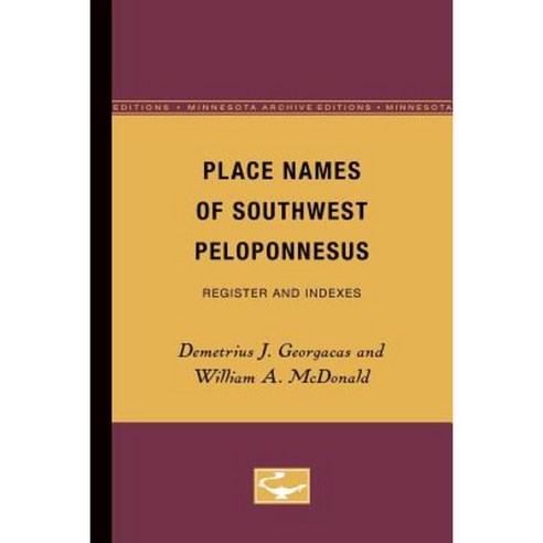 Place Names of Southwest Peloponnesus Paperback, Univ of Chicago Behalf of Minnesota Univ Pres