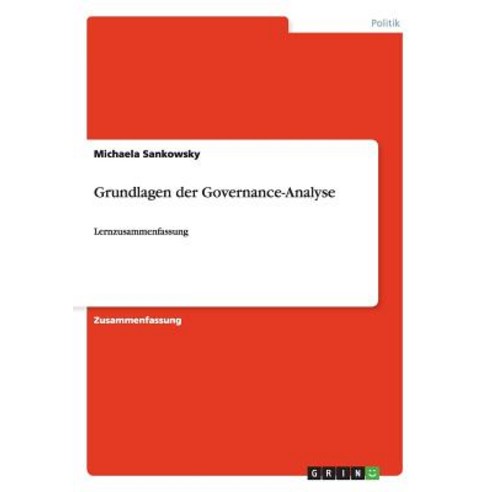 Grundlagen Der Governance-Analyse Paperback, Grin Verlag Gmbh
