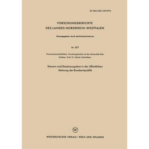 Steuern Und Staatsausgaben in Der Offentlichen Meinung Der Bundesrepublik Paperback, Vs Verlag Fur Sozialwissenschaften