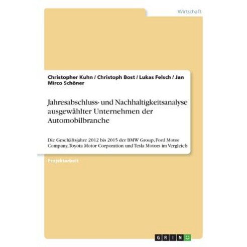 Jahresabschluss- Und Nachhaltigkeitsanalyse Ausgewahlter Unternehmen Der Automobilbranche Paperback, Grin Publishing