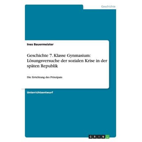 Geschichte 7. Klasse Gynmasium: Losungsversuche Der Sozialen Krise in Der Spaten Republik Paperback, Grin Verlag Gmbh