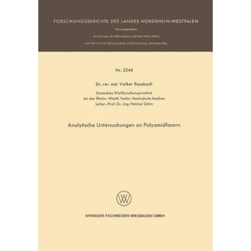Analytische Untersuchungen an Polyamidfasern Paperback, Vs Verlag Fur Sozialwissenschaften