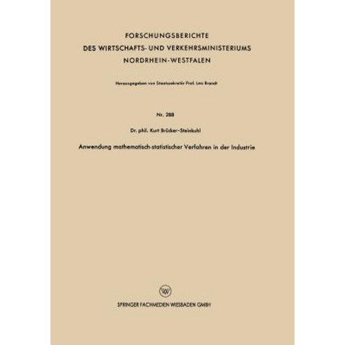 Anwendung Mathematisch-Statistischer Verfahren in Der Industrie Paperback, Vs Verlag Fur Sozialwissenschaften