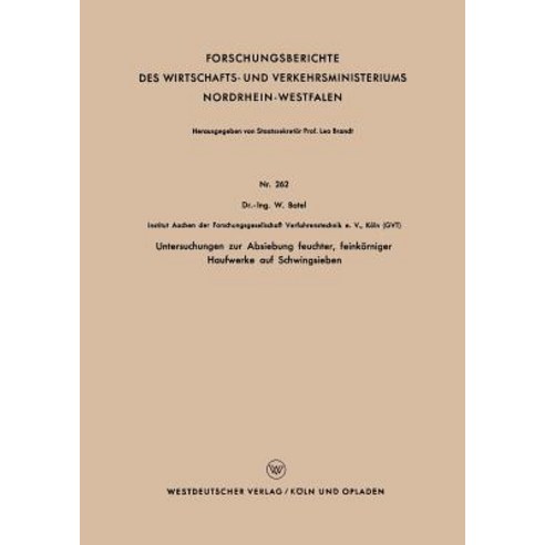 Untersuchungen Zur Absiebung Feuchter Feinkorniger Haufwerke Auf Schwingsieben Paperback, Vs Verlag Fur Sozialwissenschaften