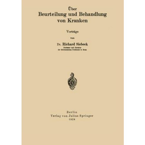 Uber Beurteilung Und Behandlung Von Kranken Paperback, Springer