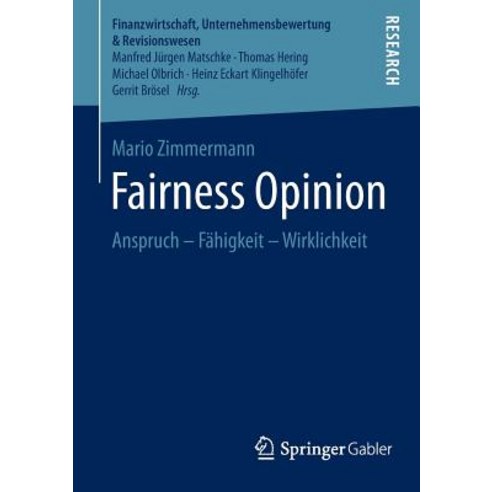 Fairness Opinion: Anspruch Fahigkeit Wirklichkeit Paperback, Springer Gabler